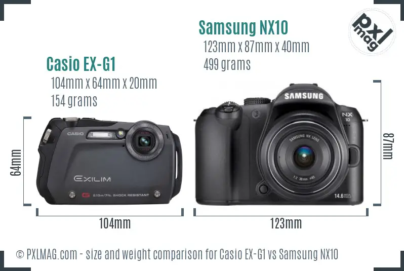 Casio EX-G1 vs Samsung NX10 size comparison Casio EX-G1 vs Samsung NX10 size comparison