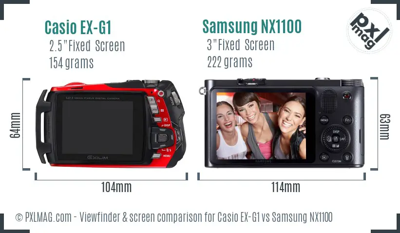 Casio EX-G1 vs Samsung NX1100 Screen and Viewfinder comparison