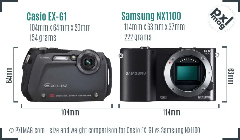 Casio EX-G1 vs Samsung NX1100 size comparison