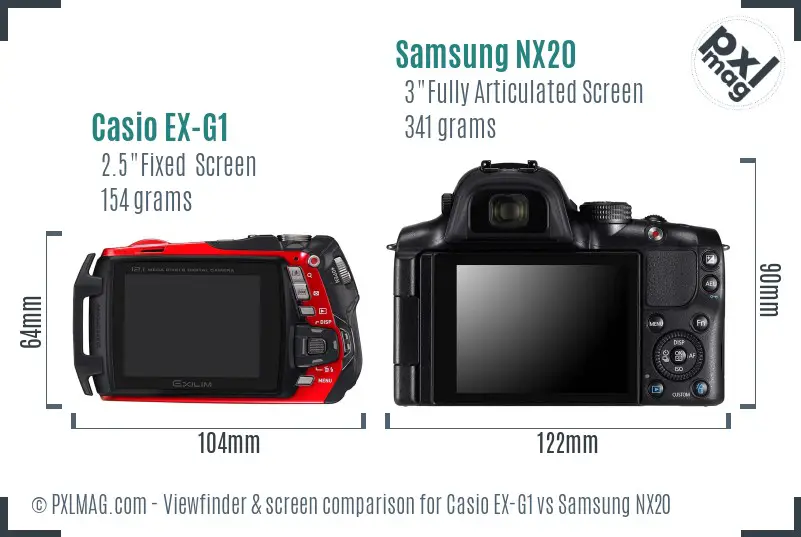 Casio EX-G1 vs Samsung NX20 Screen and Viewfinder comparison Casio EX-G1 vs Samsung NX20 Screen and Viewfinder comparison