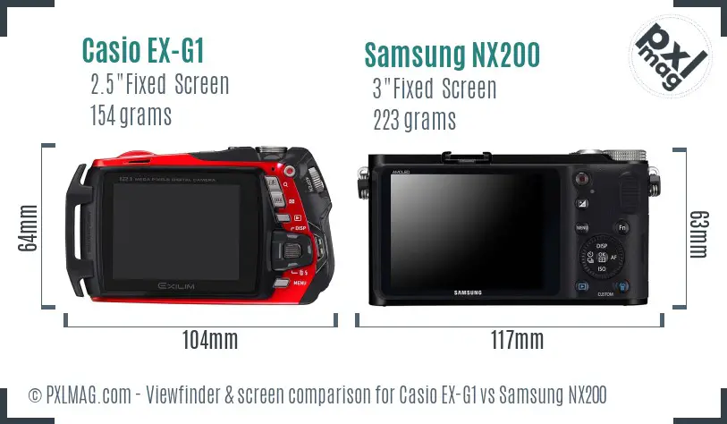 Casio EX-G1 vs Samsung NX200 Screen and Viewfinder comparison