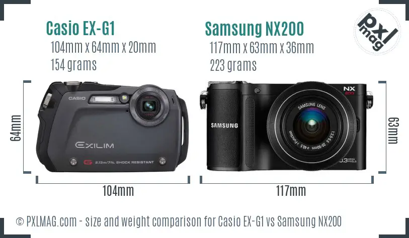 Casio EX-G1 vs Samsung NX200 size comparison