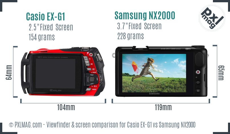 Casio EX-G1 vs Samsung NX2000 Screen and Viewfinder comparison