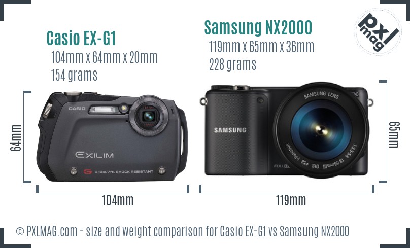 Casio EX-G1 vs Samsung NX2000 size comparison