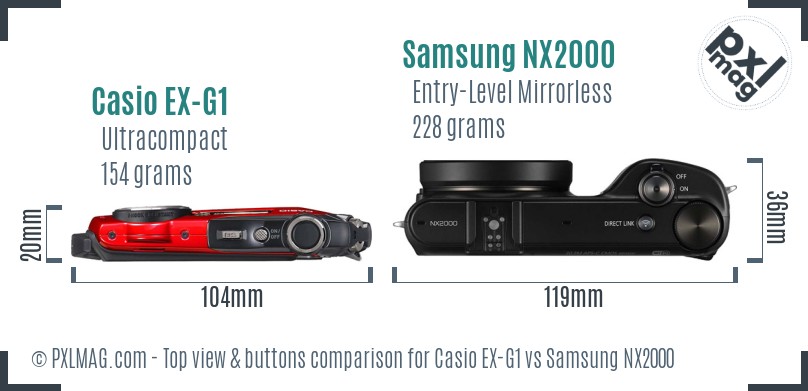 Casio EX-G1 vs Samsung NX2000 top view buttons comparison