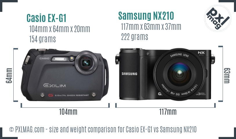 Casio EX-G1 vs Samsung NX210 size comparison