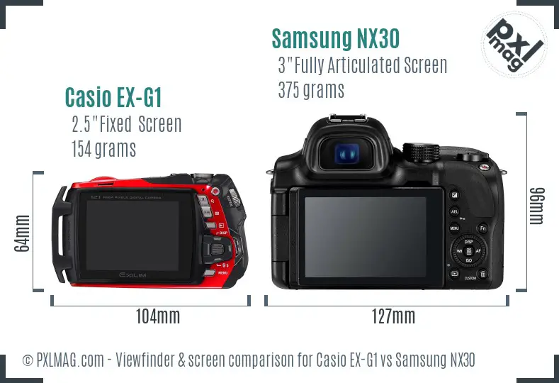 Casio EX-G1 vs Samsung NX30 Screen and Viewfinder comparison