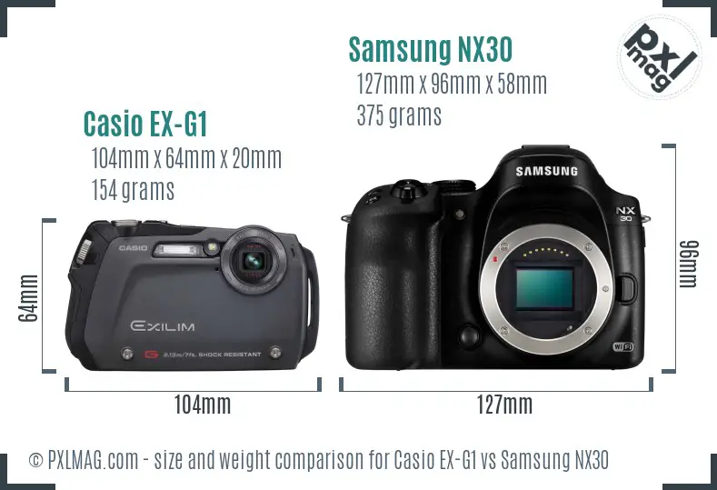 Casio EX-G1 vs Samsung NX30 size comparison Casio EX-G1 vs Samsung NX30 size comparison