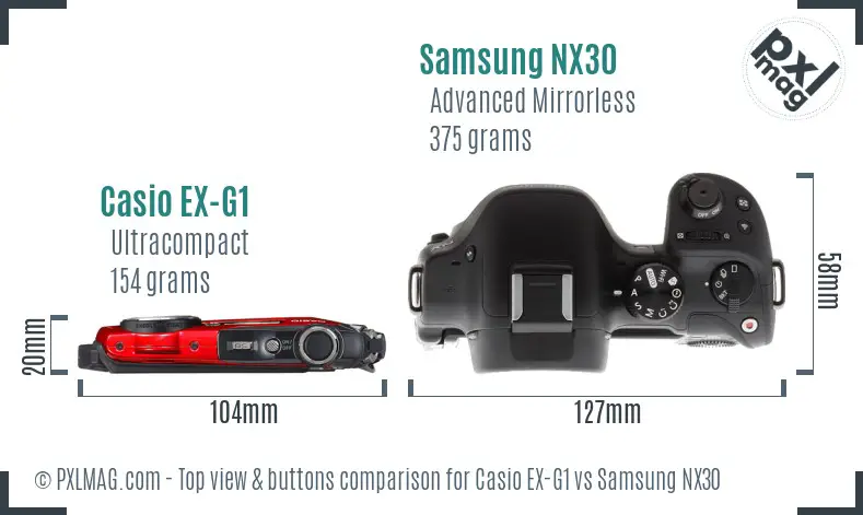 Casio EX-G1 vs Samsung NX30 top view buttons comparison