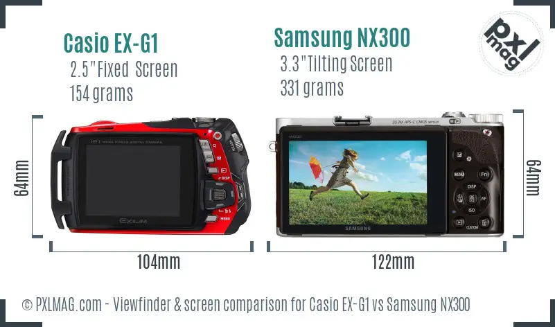 Casio EX-G1 vs Samsung NX300 Screen and Viewfinder comparison