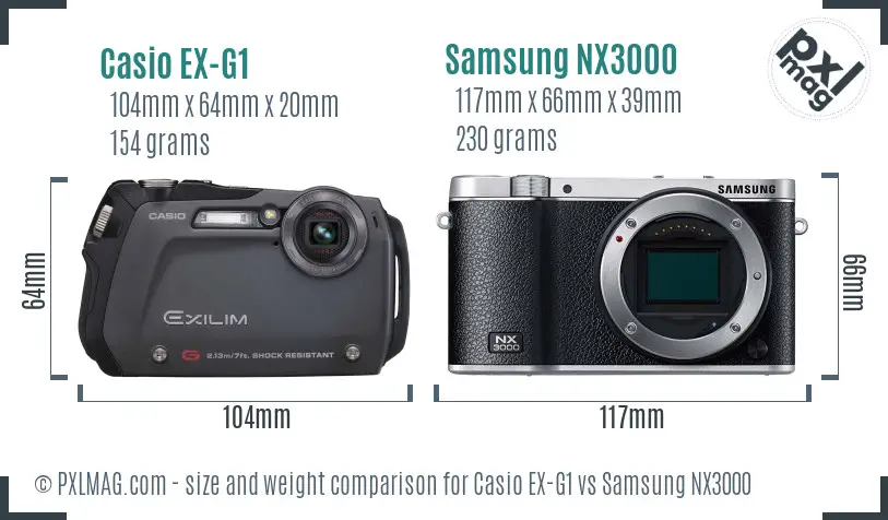 Casio EX-G1 vs Samsung NX3000 size comparison Casio EX-G1 vs Samsung NX3000 size comparison