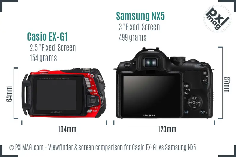 Casio EX-G1 vs Samsung NX5 Screen and Viewfinder comparison Casio EX-G1 vs Samsung NX5 Screen and Viewfinder comparison