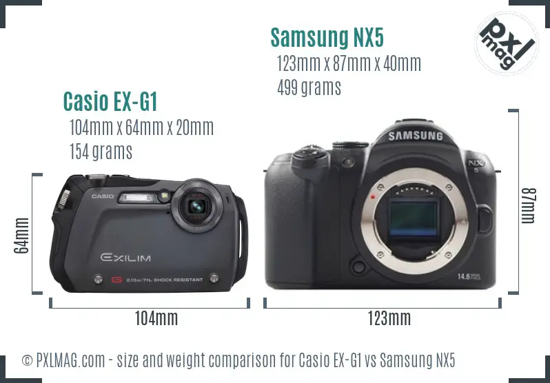 Casio EX-G1 vs Samsung NX5 size comparison Casio EX-G1 vs Samsung NX5 size comparison