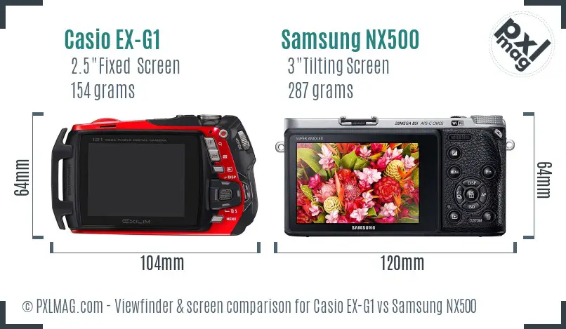 Casio EX-G1 vs Samsung NX500 Screen and Viewfinder comparison