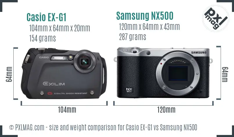 Casio EX-G1 vs Samsung NX500 size comparison