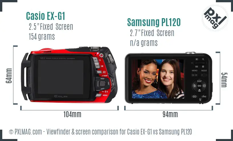 Casio EX-G1 vs Samsung PL120 Screen and Viewfinder comparison