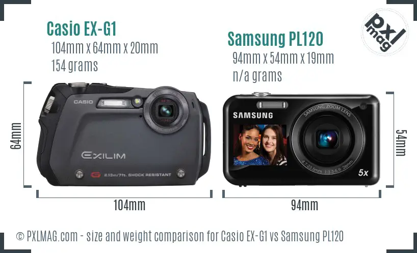 Casio EX-G1 vs Samsung PL120 size comparison