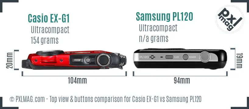 Casio EX-G1 vs Samsung PL120 top view buttons comparison