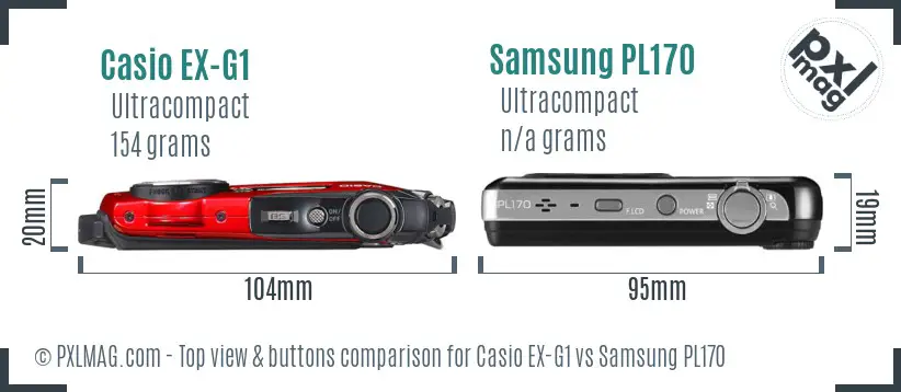 Casio EX-G1 vs Samsung PL170 top view buttons comparison