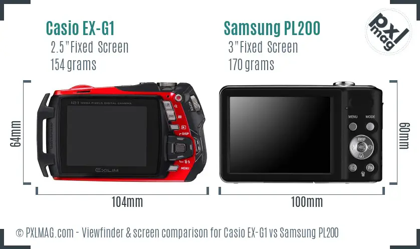 Casio EX-G1 vs Samsung PL200 Screen and Viewfinder comparison