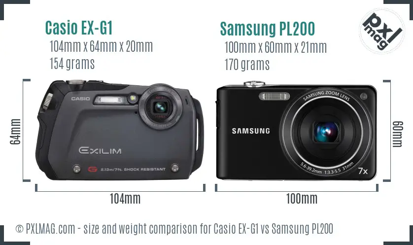 Casio EX-G1 vs Samsung PL200 size comparison