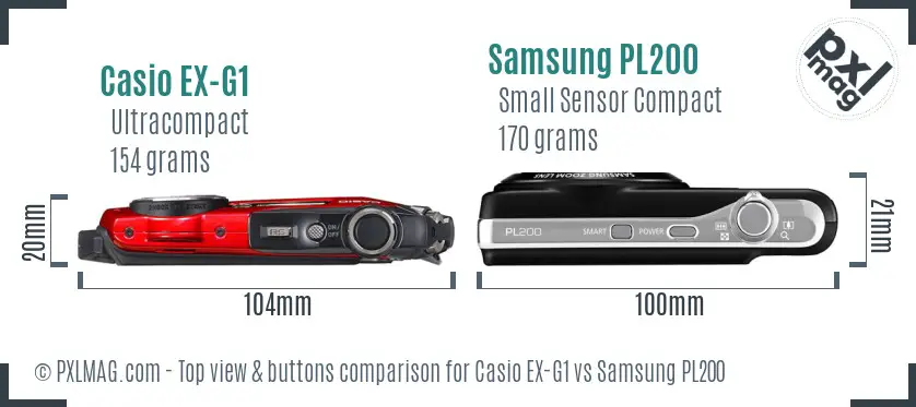 Casio EX-G1 vs Samsung PL200 top view buttons comparison