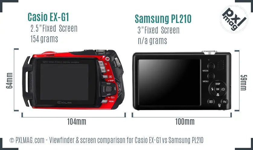 Casio EX-G1 vs Samsung PL210 Screen and Viewfinder comparison