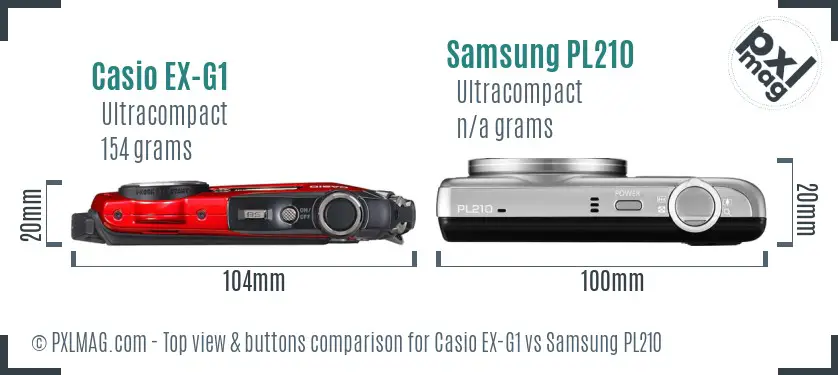 Casio EX-G1 vs Samsung PL210 top view buttons comparison