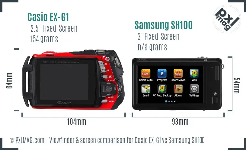 Casio EX-G1 vs Samsung SH100 Screen and Viewfinder comparison