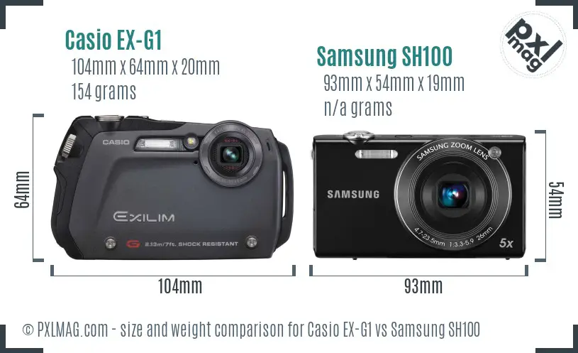 Casio EX-G1 vs Samsung SH100 size comparison