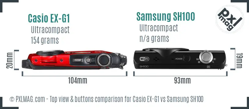 Casio EX-G1 vs Samsung SH100 top view buttons comparison