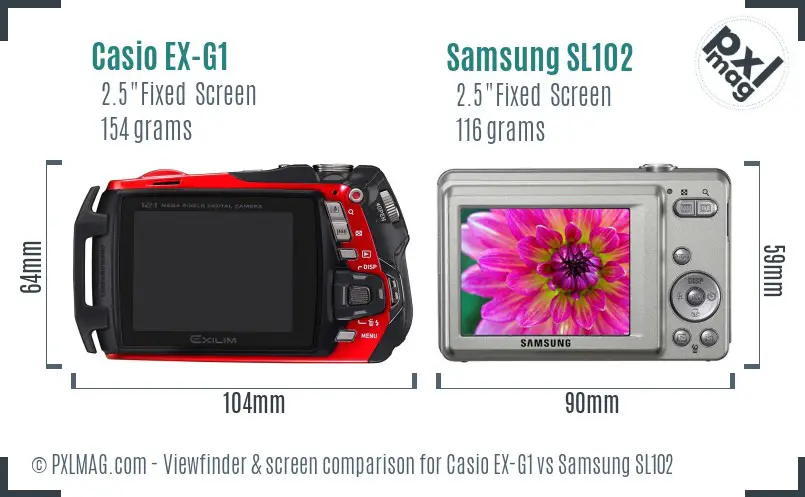 Casio EX-G1 vs Samsung SL102 Screen and Viewfinder comparison