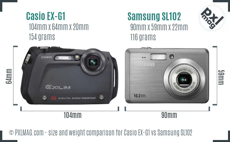 Casio EX-G1 vs Samsung SL102 size comparison