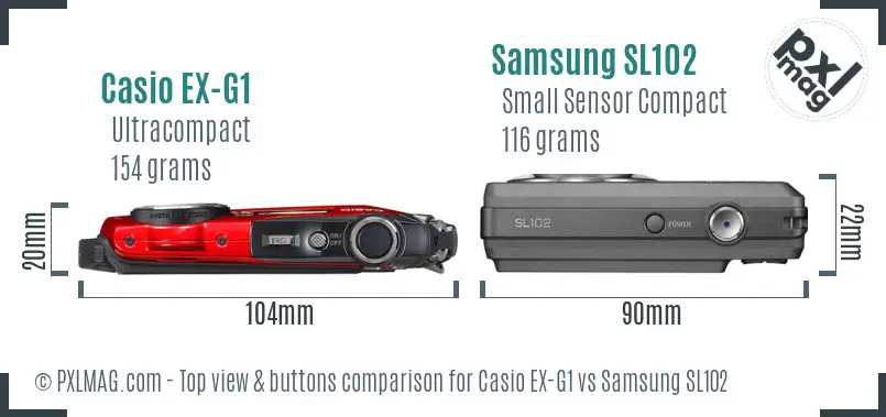 Casio EX-G1 vs Samsung SL102 top view buttons comparison
