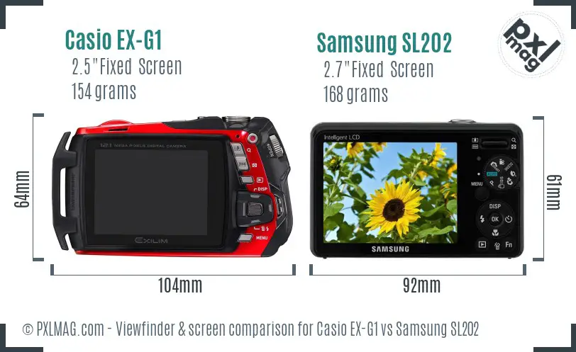 Casio EX-G1 vs Samsung SL202 Screen and Viewfinder comparison