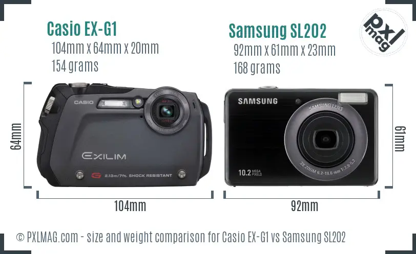 Casio EX-G1 vs Samsung SL202 size comparison