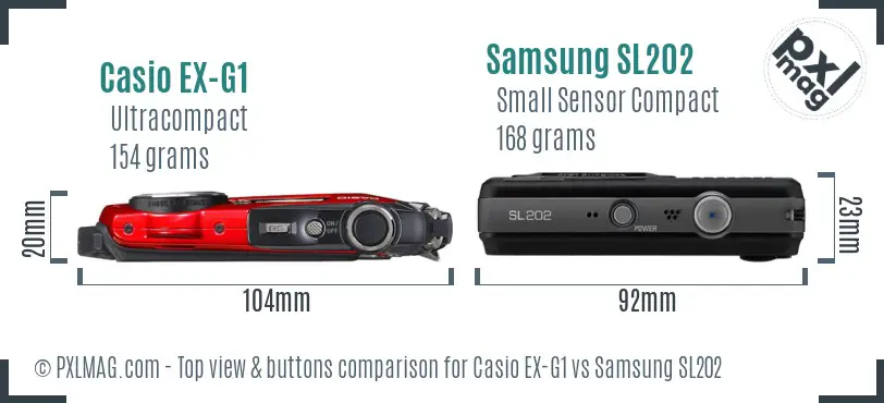Casio EX-G1 vs Samsung SL202 top view buttons comparison