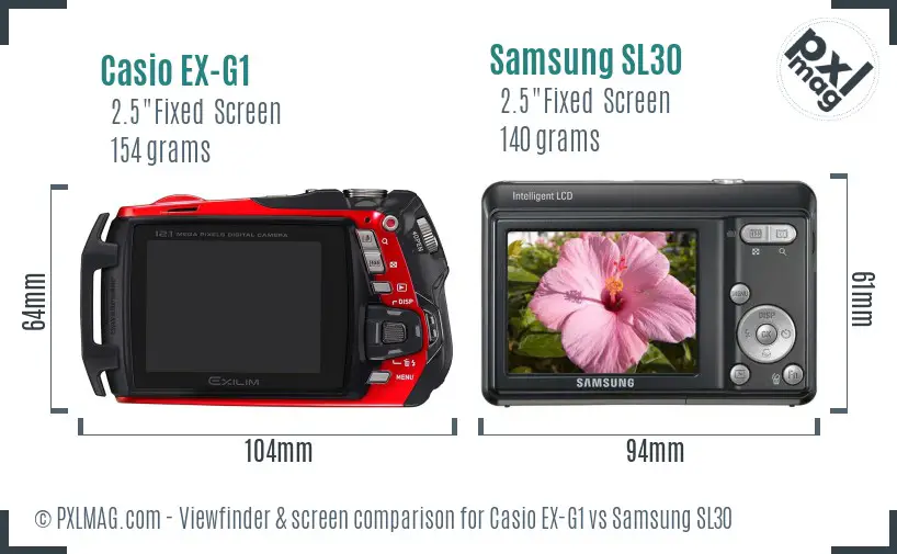 Casio EX-G1 vs Samsung SL30 Screen and Viewfinder comparison