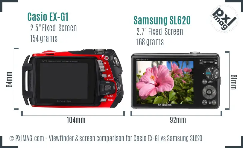 Casio EX-G1 vs Samsung SL620 Screen and Viewfinder comparison
