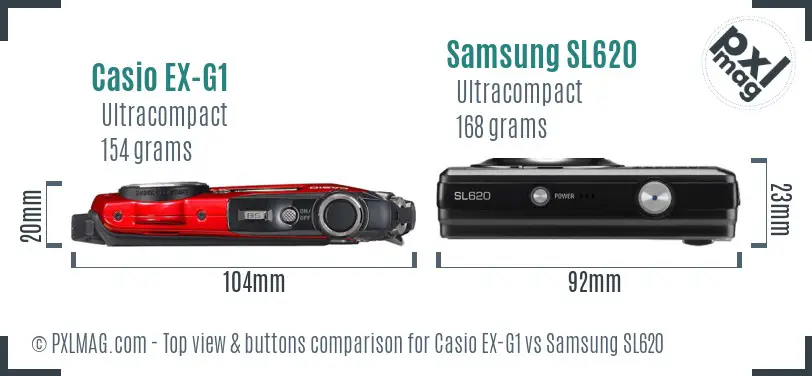 Casio EX-G1 vs Samsung SL620 top view buttons comparison