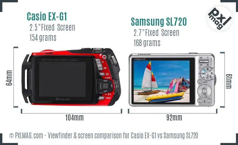 Casio EX-G1 vs Samsung SL720 Screen and Viewfinder comparison