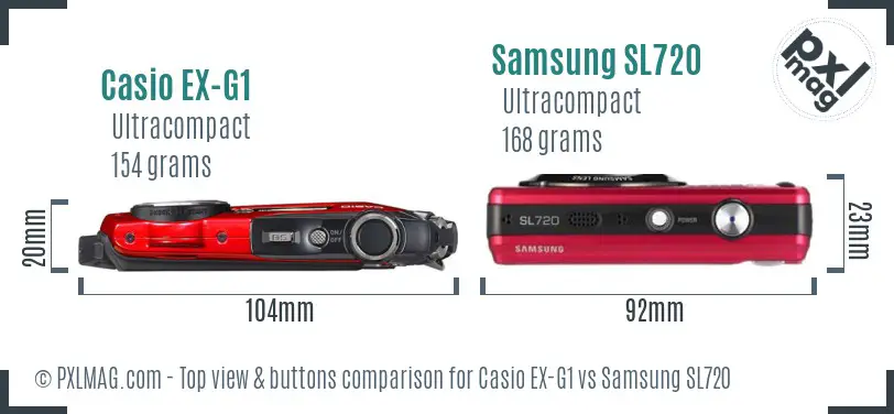 Casio EX-G1 vs Samsung SL720 top view buttons comparison