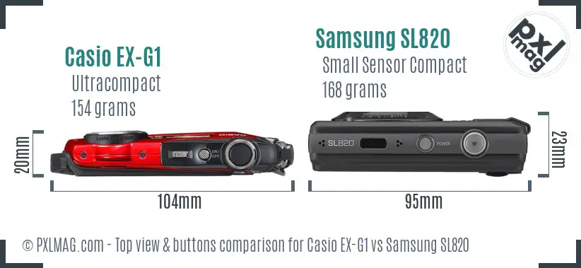 Casio EX-G1 vs Samsung SL820 top view buttons comparison