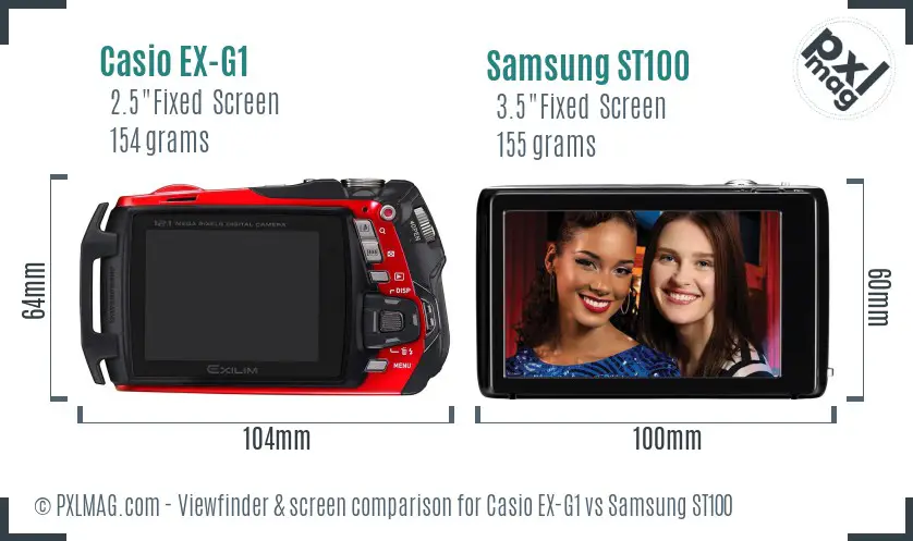 Casio EX-G1 vs Samsung ST100 Screen and Viewfinder comparison