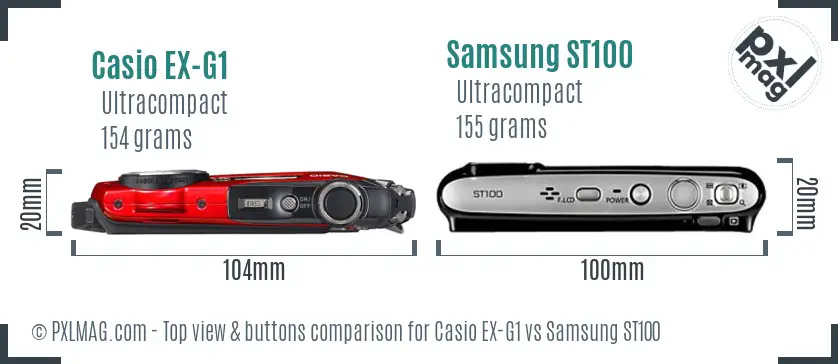 Casio EX-G1 vs Samsung ST100 top view buttons comparison