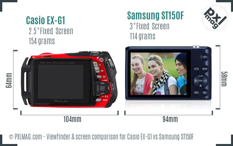 Casio EX-G1 vs Samsung ST150F Screen and Viewfinder comparison