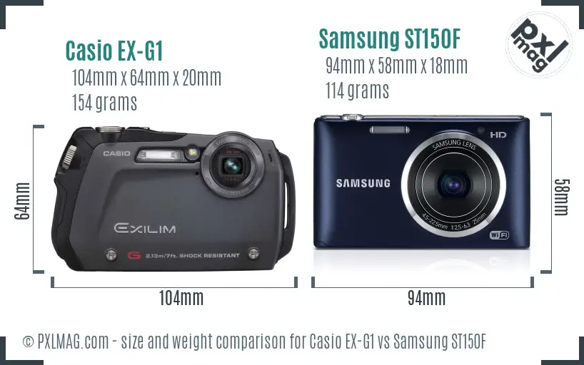 Casio EX-G1 vs Samsung ST150F size comparison