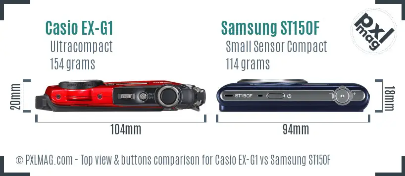 Casio EX-G1 vs Samsung ST150F top view buttons comparison