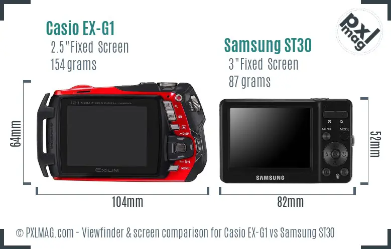 Casio EX-G1 vs Samsung ST30 Screen and Viewfinder comparison