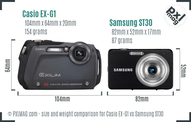 Casio EX-G1 vs Samsung ST30 size comparison